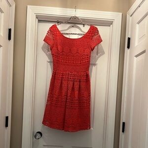 Dress barn womens fit and flare lace orange cap sleeve dress size 6